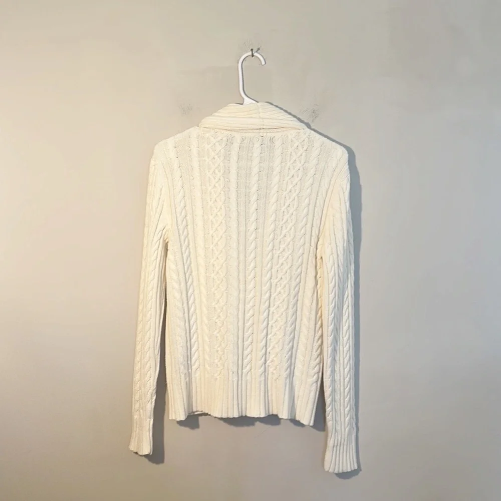 CHAPS by Ralph Lauren Cream Cotton Cable knit toggle sweater women size Small